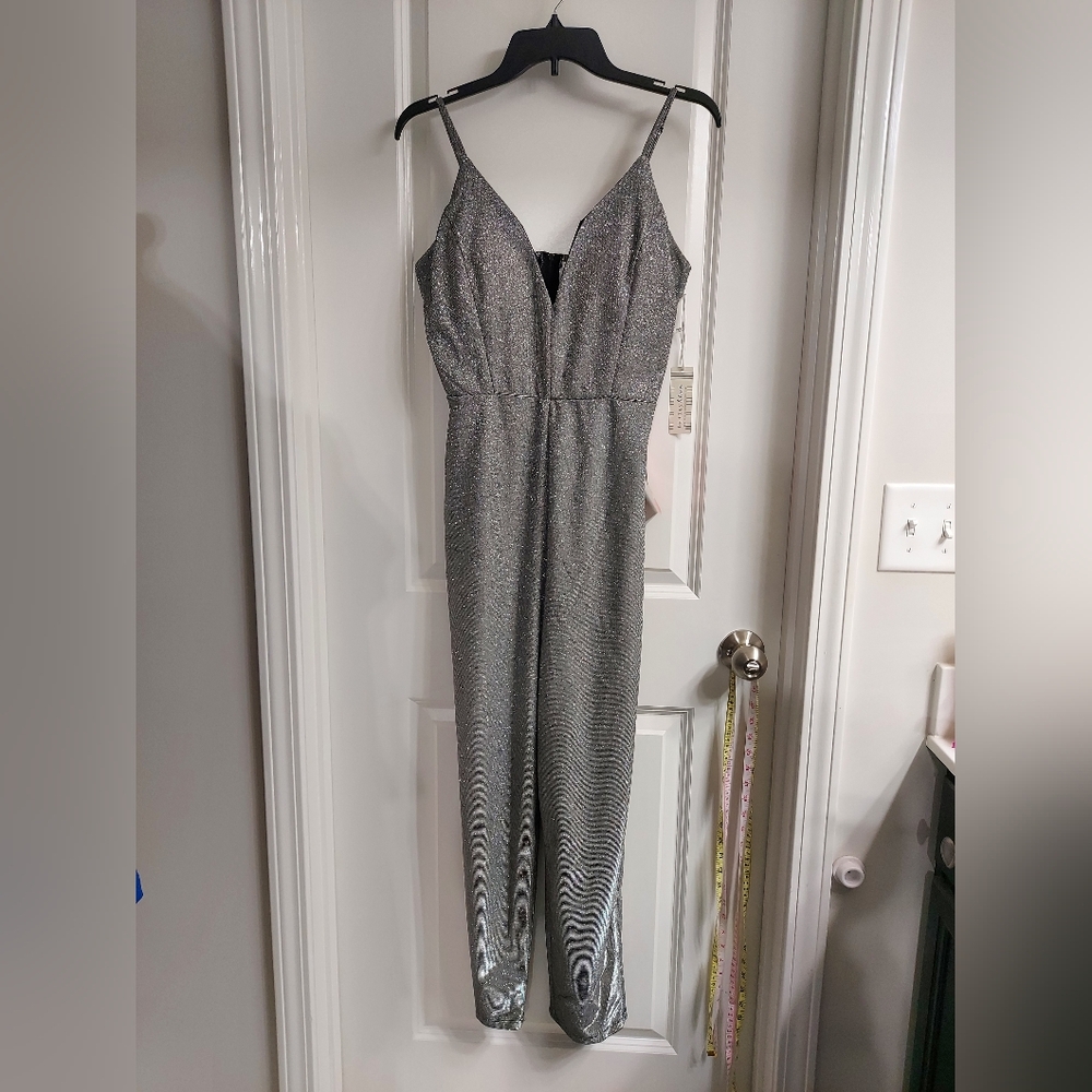 NWT Juniors Bailey Blue Metallic Silver Jumpsuit